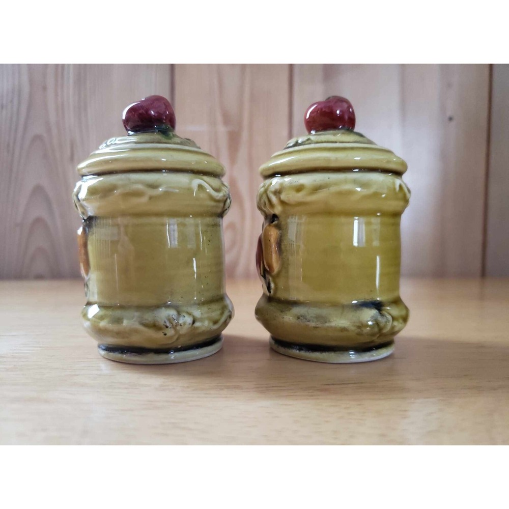 Lefton Fruit Salt Pepper Shakers Japan Apple Pear Grapes #3748 Vintage - Picture 4 of 7